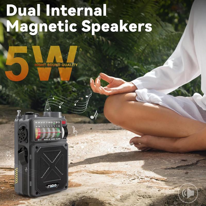 Portable Shortwave Radio -  4000mAh AM FM WB SW Shortwave Radio with  Speaker, Flashlight, Sleep Timer, SOS , and White Noise, Suitable for Camping,