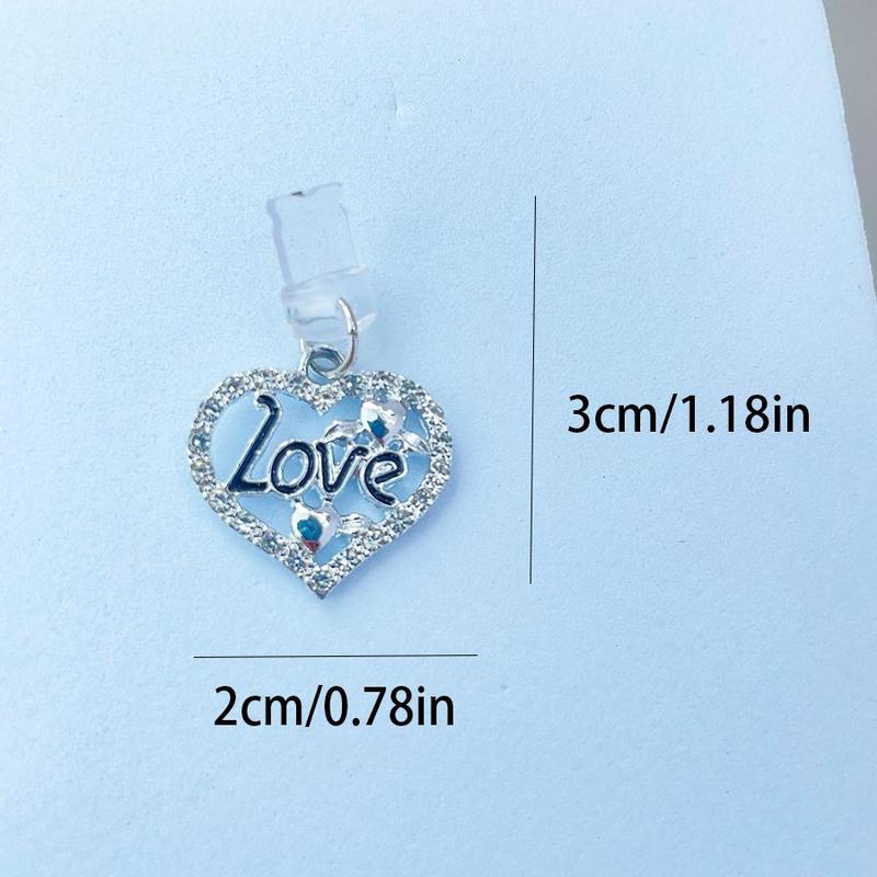 Heart & Love Letter Design Charging Port Anti Dust Plug, Rhinestone Decor Phone Charging Port Dust Plug, Phone Accessories Compatible with iPhone Android