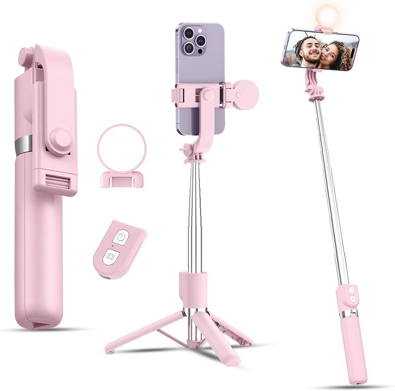 Selfie Stick with Rechargable Remote and Light, Tripod for , Cell Phone Stand for Video Recording, Portable Travel Essentials Smartphone Mount Holder, Extendable Vlogging Filming Accessories