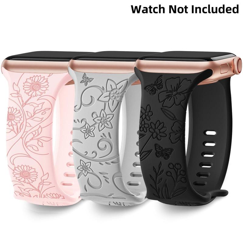 Fashion Floral Pattern Watch Band (Band Only), Silicone Replacement Watch Band Compatible with iWatch Series 38mm 40mm 41mm 42mm 44mm 45mm 49mm, Wearable Watch Band for Women & Men