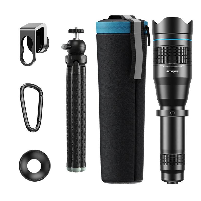 60X Long Focus Lens, 1 Set Professional Phone Camera Telephoto Lens with Tripod, Mobile Phone Accessories for Outdoor Long Distance Shooting