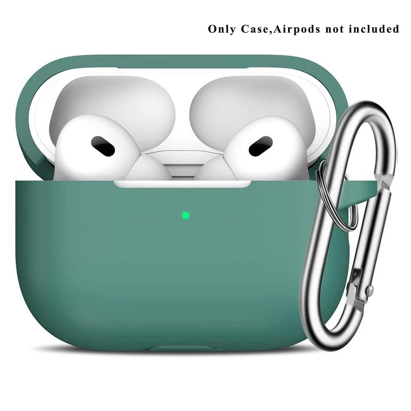 Silicone Earphone Case with Carabiner, Solid Color Anti-fall Earphones Protective Case for Airpods Pro 2, Soft Earphone Protector with Visible LED Charging Indicator for Women & Men, Summer Gifts 2024, Earphone Accessories