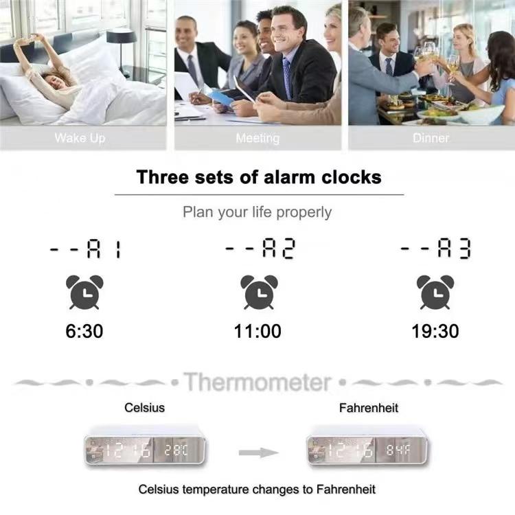 Wireless charger with LED alarm clock and thermometer three-in-one stylish control design is suitable for home or office use. Electronic Smartphone wireless charger Cellphone Cellphone wireless  charger