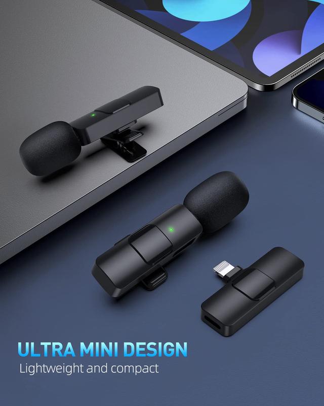 Wireless Microphone for iPhone, Android,USB-C Microphone, Wireless Lavalier Microphone, Mini Microphone, Noise Canceling Lapel Mic for Interview Video Podcast Vlog Audio Smartphone