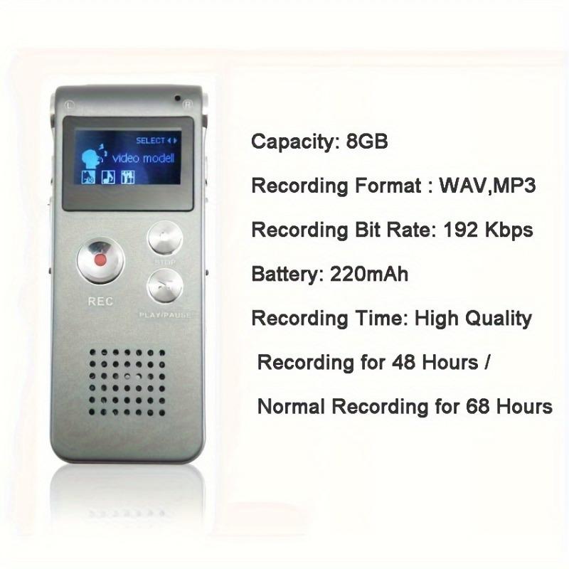 8GB Rechargeable Digital Voice Recorder with MP3 Player - 650HR Long Battery Life, USB Flash Drive, Voice-Activated Recording, High-Quality Sound, Compatible with Laptops