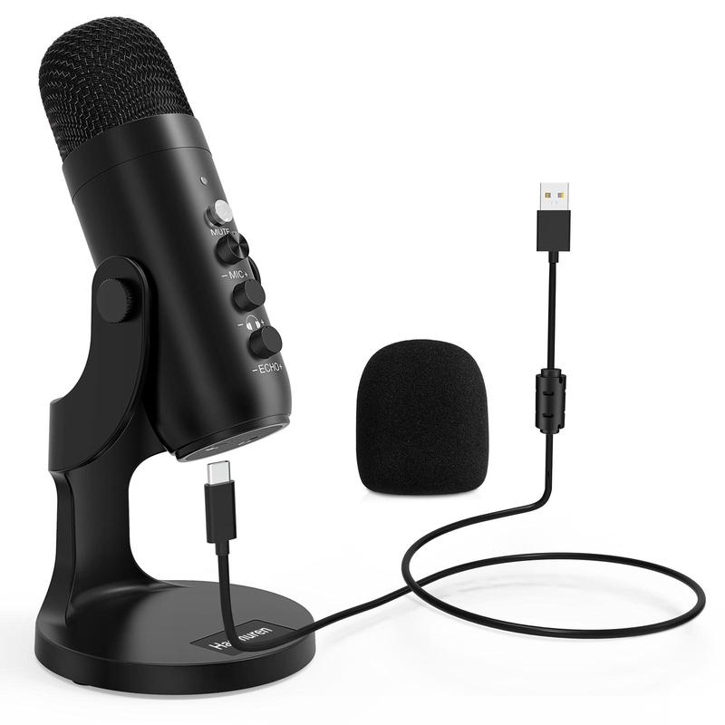 HAOMUREN Wired Condenser Microphone, USB Plug & Play Microphone with Pop-Filter & Mic Cover(no Adapter), Professional Microphone for Recording, Live Streaming