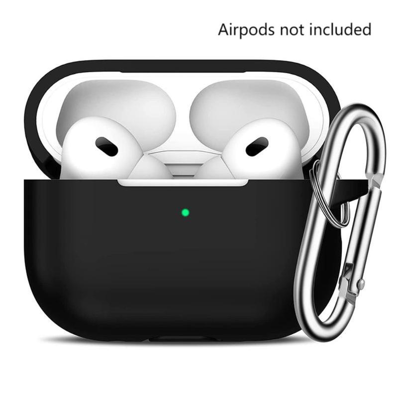 Silicone Earphone Case with Carabiner, Solid Color Anti-fall Earphones Protective Case for Airpods Pro 2, Soft Earphone Protector with Visible LED Charging Indicator for Women & Men, Summer Gifts 2024, Earphone Accessories