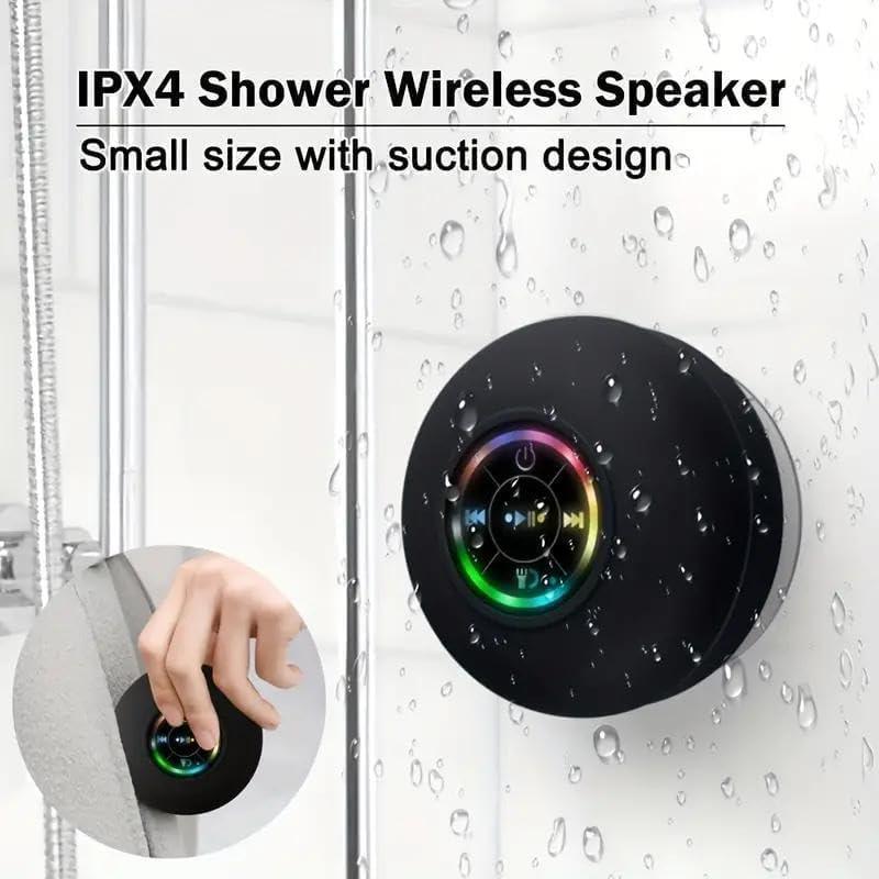 Mini Bluetooth Shower Speaker with LED light, Portable lPX4 Waterproof, Hands-Free Speakerphone.Rechargeable Using Micro USB,Wireless Stereo for Beach, Shower & Home