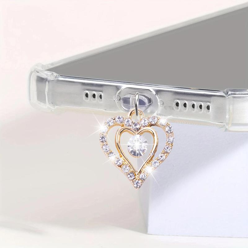 Rhinestone Heart Shaped Phone Dust Plug, Cute Phone Dust Plug, Phone Accessories for iPhone Type-C Interface Mobile Phone