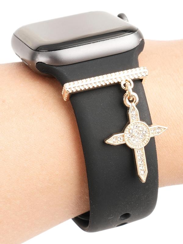 Rhinestone Decorated Cross Design Watch Band Charm, Watch Band Charm Decoration Ring, Watch Accessories for Apple Watch Band & Galaxy Watch Series Strap Charms