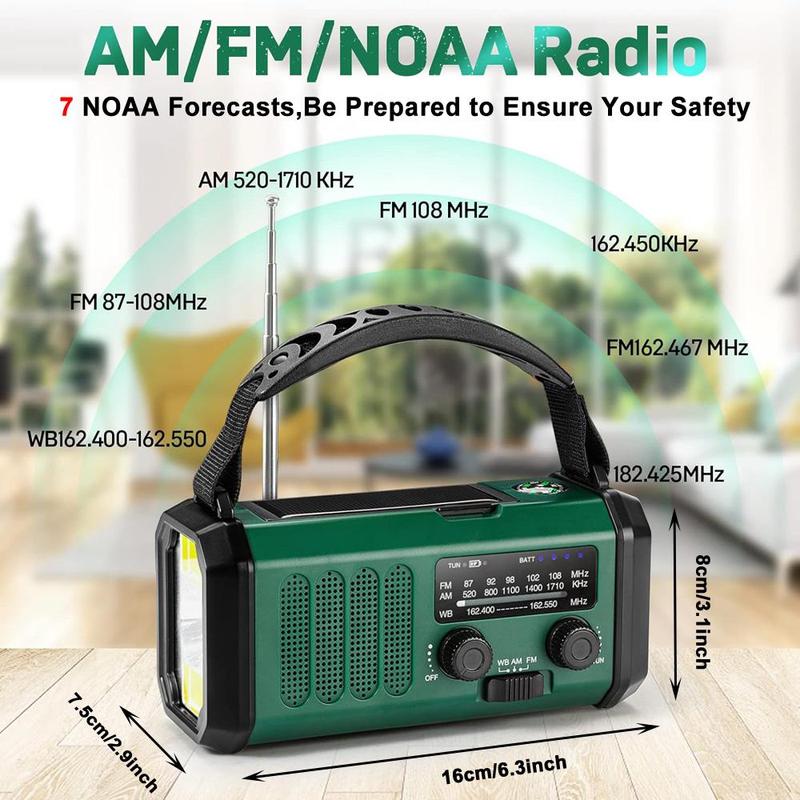 Solar Emergency Radio, 10000mAh Hand Crank Radio, NOAA AM FM Weather Radio with Flashlight & Reading Lamp, Phone Charger for Emergency, Radio, Portable Charger for Phone, Portable Radio