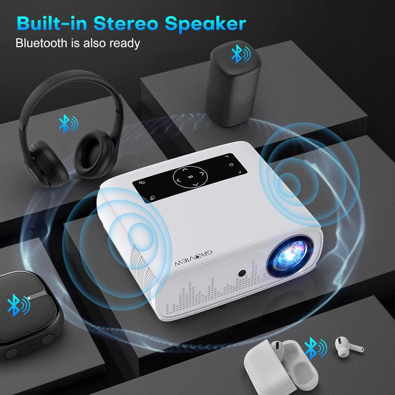 GROVIEW 5G WiFi Bluetooth Projector, 15000 lux 490 ANSI Native 1080P Projector, 300'' Video, Supports 4K, Zoom,Game Experience with LCD Technology