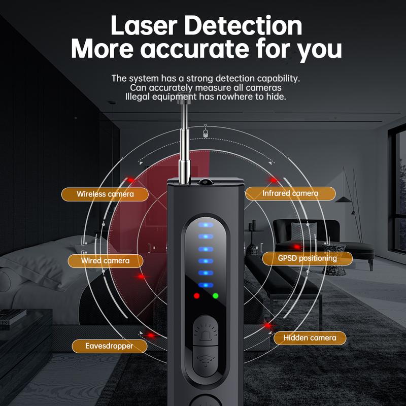 Hidden Camera Detectors,Car GPS Tracker detector,RF Signal Detector, Listening Device Detector,6 Levels Sensitivity,4 Detection Modes,30H Working Time