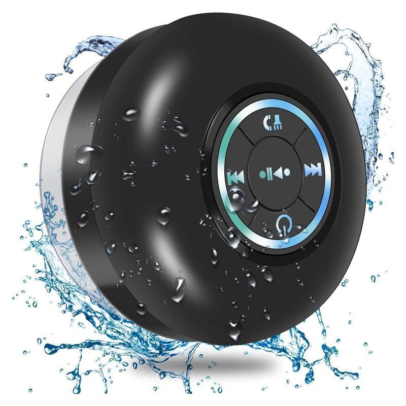 Mini Bluetooth Shower Speaker with LED light, Portable lPX4 Waterproof, Hands-Free Speakerphone.Rechargeable Using Micro USB,Wireless Stereo for Beach, Shower & Home