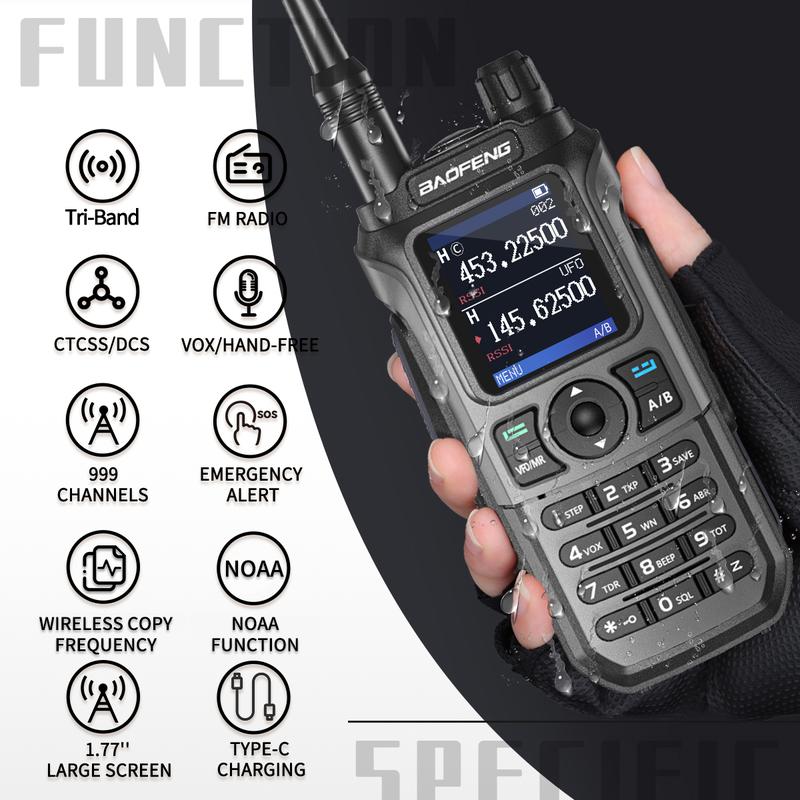 BAOFENG UV-21 PRO V2 Ham Radio Long Range Walkie Talkie Rechargeable Tri Band UHF VHF Handheld Rapid Two Way Radio for Survival Gear Hotel Restaurant 4Pack