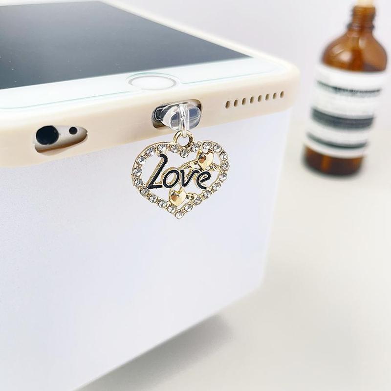 Heart & Love Letter Design Charging Port Anti Dust Plug, Rhinestone Decor Phone Charging Port Dust Plug, Phone Accessories Compatible with iPhone Android