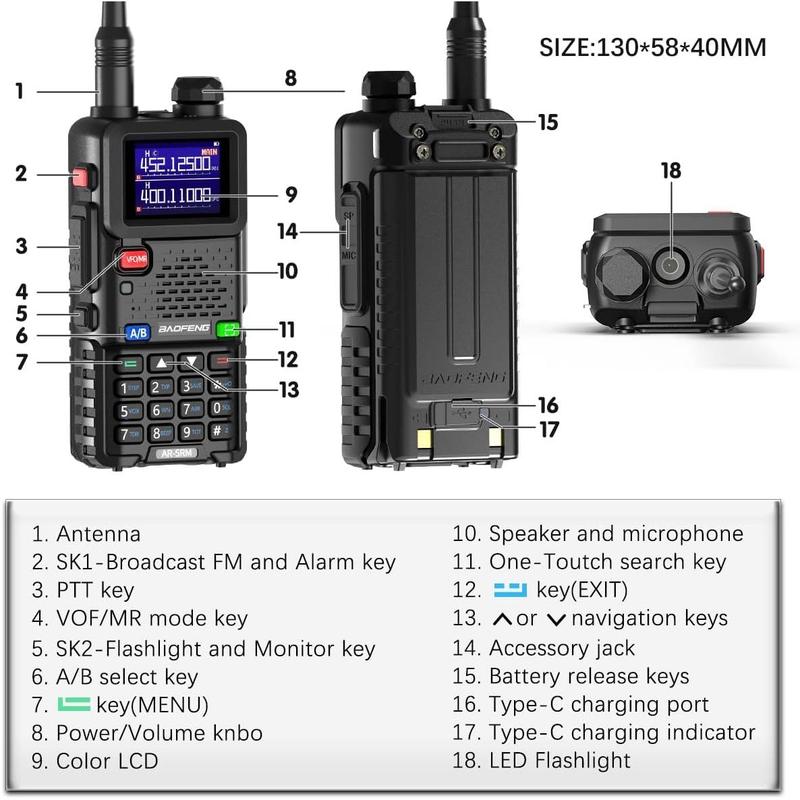 BAOFENG Radio 5RM Ham Radio10W Long Range Handheld AR-5RM Two Way Radio NOAA Weather Receiver Rechargeable Walkie Talkies Longe Range Copy Frequency 999CH with Type C Charging 2500mAh Battery