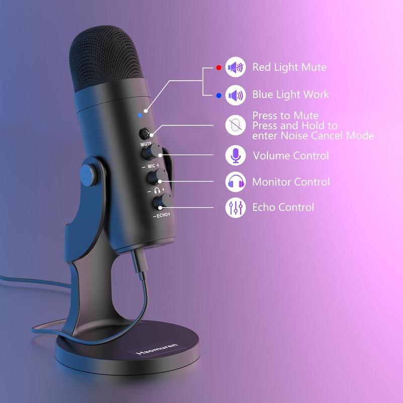 HAOMUREN Wired Condenser Microphone, USB Plug & Play Microphone with Pop-Filter & Mic Cover(no Adapter), Professional Microphone for Recording, Live Streaming