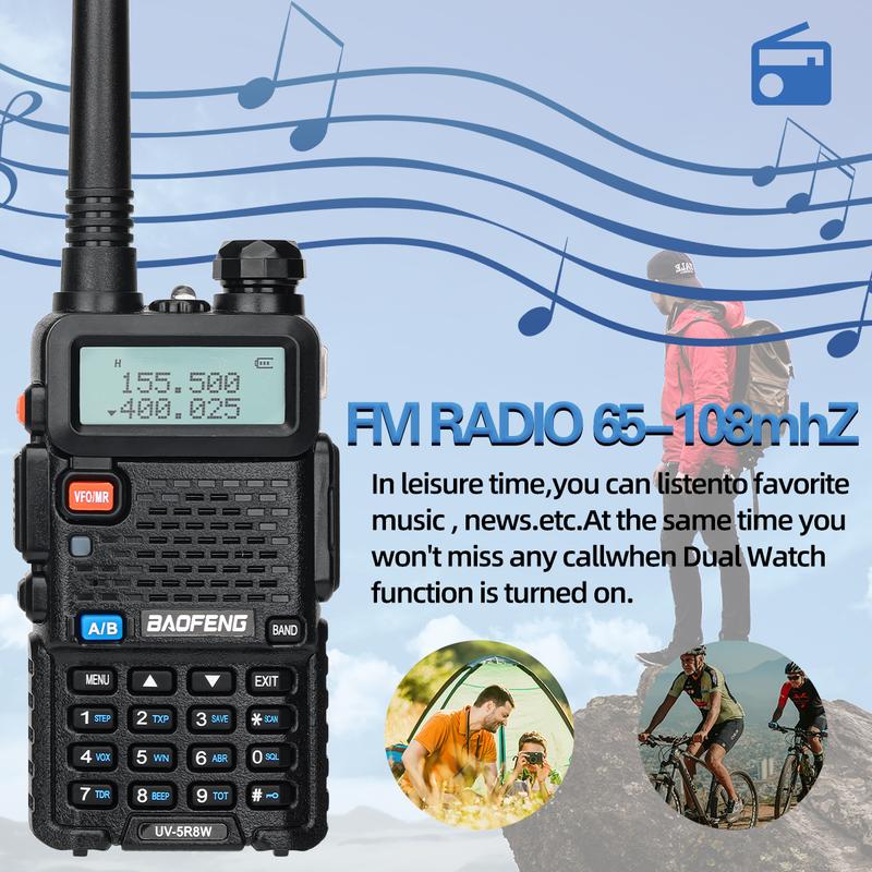 2Pack BAOFENG UV-5R 8Watt Walkie Talkie Handheld Long Range UHF VHF Radio with 4 Rechargeable Battery Portable Radio for Adults with Earpiece 771 Antenna  Programming Cable