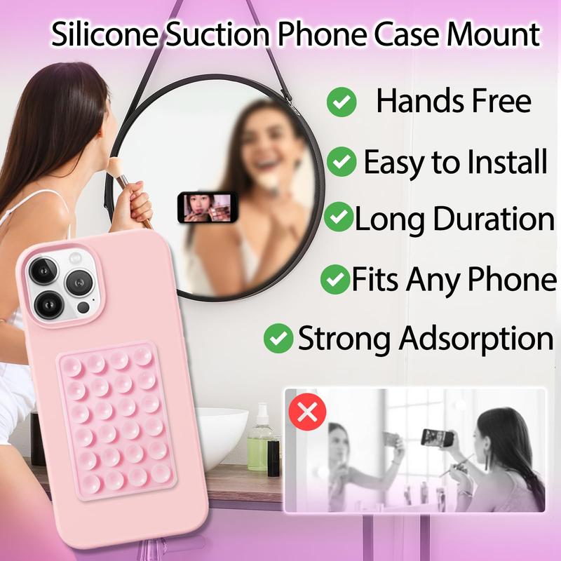 2PCS Silicone Suction Phone Case Mount Non Slip Suction Cup Phone Mount Hands-Free Phone Accessories Holder for Selfies and Videos Silicon Adhesive Phone Stand Sticky for Cell Phone