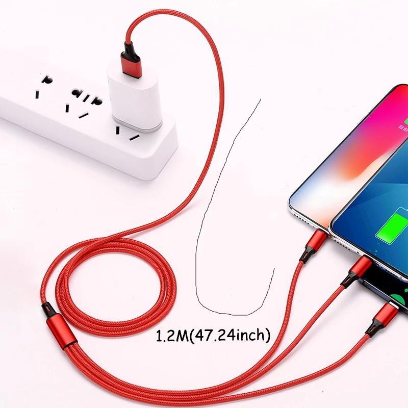 3 in 1 USB Fast Charging Cable, Nylon Braided Type C Micro Charging Cable, Compatible with iPhone Huawei Samsung Xiaomi OPPO VIVO Android