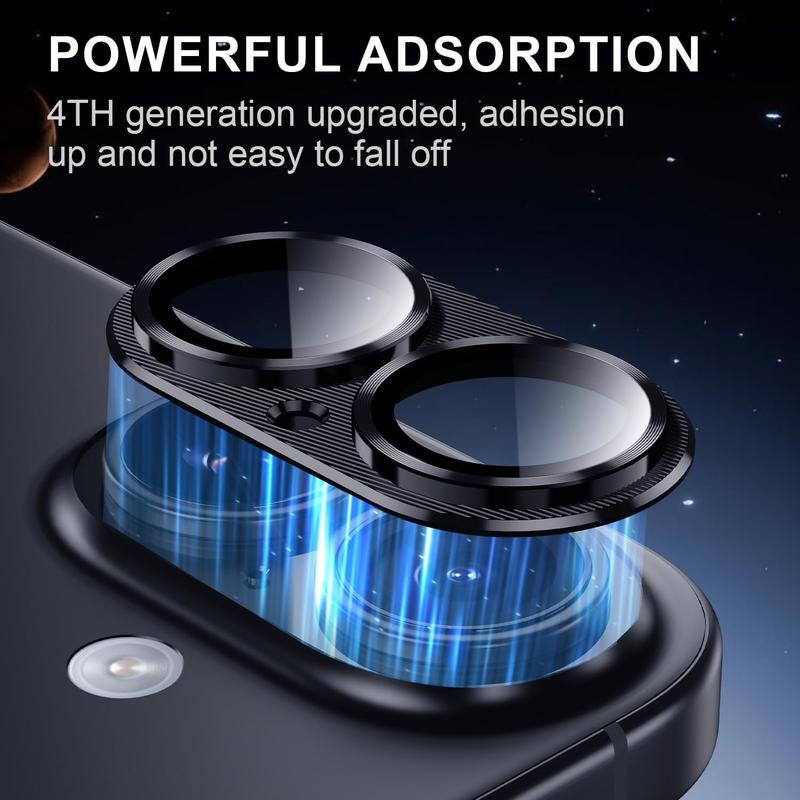 Camera Lens Protector, Shockproof Aluminum Alloy & 9H Tempered Glass Protector, Full Protective Lens for iPhone 16 Pro & Camera Cover for iPhone 16 Plus