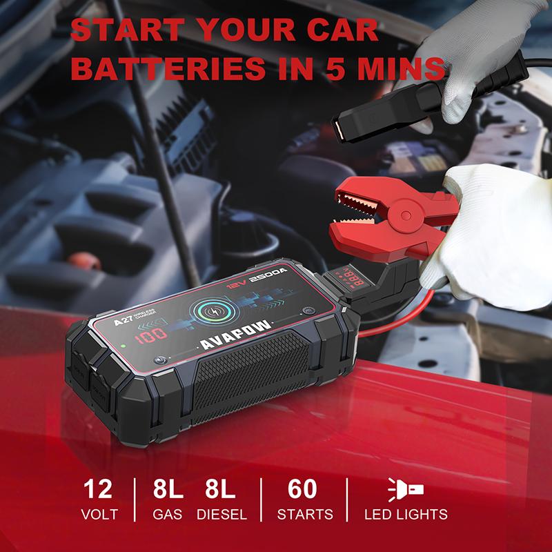 AVAPOW Jump Starter Car Battery 2500A Peak,Portable Jump Starters for Up to 8L Gas 8L Diesel Engine with Booster Function,Wireless Charging Design,12V Lithium Jump Pack,The final purchase price is based on the actual payment amount