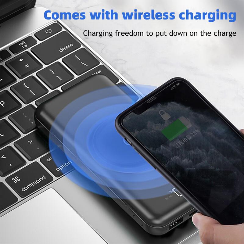 10000mAh Wireless Portable Charger Power Bank with Built-in 4 Cable, 6 Outputs & 3 Inputs Fast Charging External Power Delivery USB-C Battery Pack, fit for iPhone, Samsung, AirPods, and More