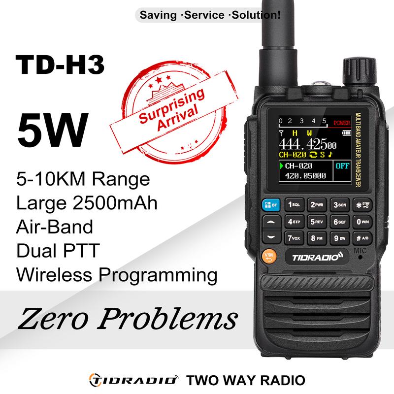 TIDRADIO TD-H3 GMRS&HAM Radio Handheld Long Range Walkie Talkie,Wireless Programming Multi-Band Receiving Two-Way Radio,USB-C Programming & Charging,2500mAh Battery,AM FM Reception,NOAA VOX SCAN