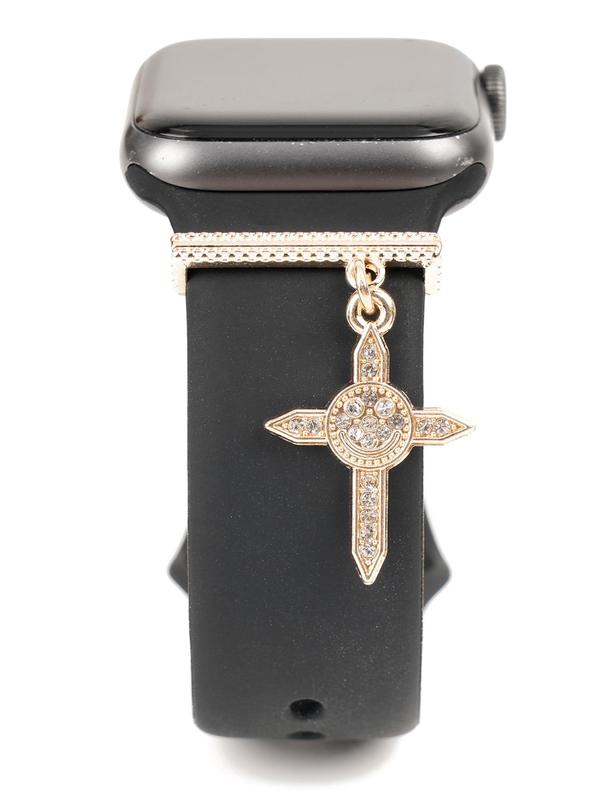 Rhinestone Decorated Cross Design Watch Band Charm, Watch Band Charm Decoration Ring, Watch Accessories for Apple Watch Band & Galaxy Watch Series Strap Charms