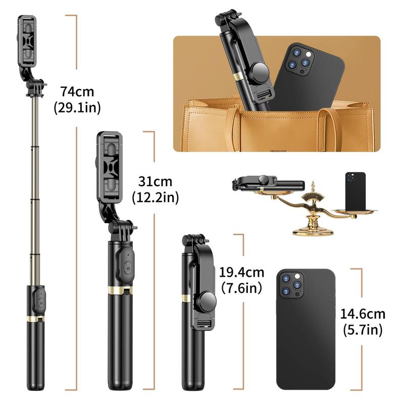 Selfie Stick Tripod With BT Remote Control, Phone Tripod for iPhone, Phone Accessories, Summer Foldable Adjustable Selfie Stick Stand with Phone Holder, Selfie Accessories