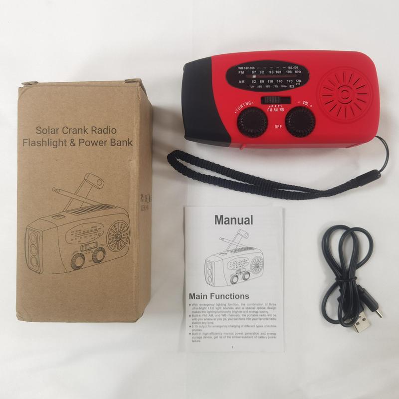 Solar & Hand Crank Emergency Radio, 2000mAh Power Bank, Bright 3-LED Flashlight, AM FM NOAA Radio, Ideal for Camping & Outdoors