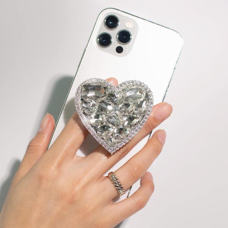 Cubic Diamond Bling Bling Cute Heart Shape Collapsible Expandable Multi Functional Mobile Phone Grip & Kicktand Smartphone Accessories Cellphone