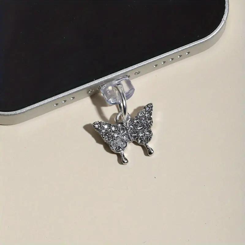 Rhinestone Butterfly Design Data Cable Charging Port Dust Plug, 1 Count Universal Mobile Phone Earphone Dust Plug, Phone Decoration Accessories