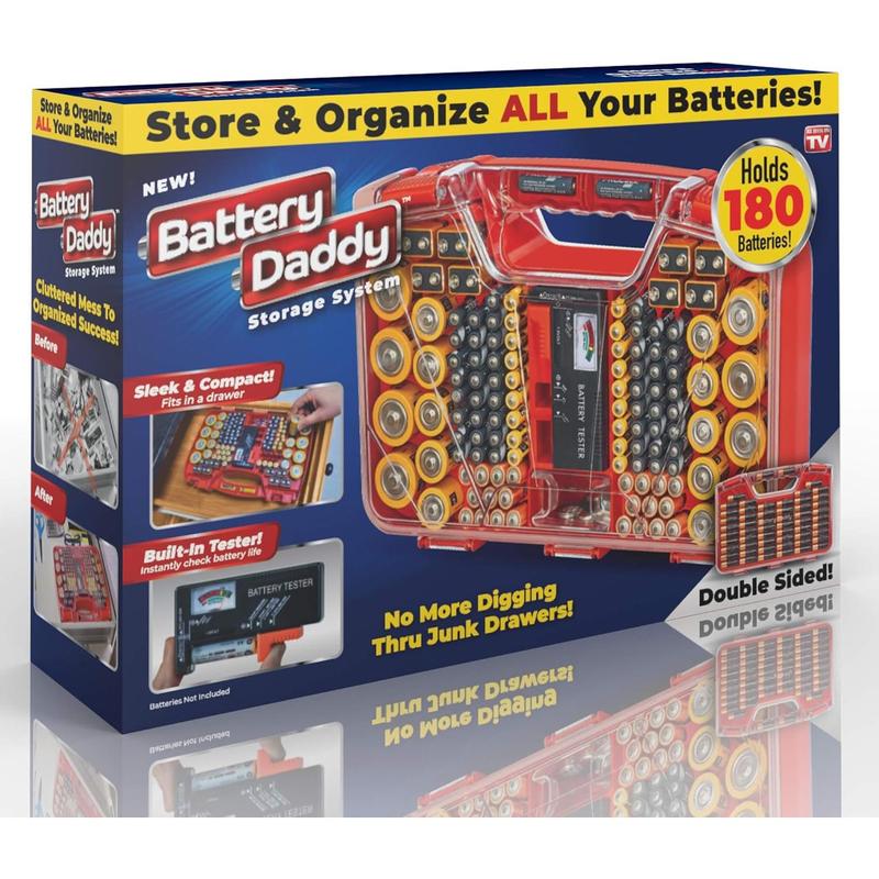 Battery Daddy-Battery Box with Tester, Can and Protect up 180 Batteries, Transparent Lock Cover, as Seen on TV Phone Smartphone