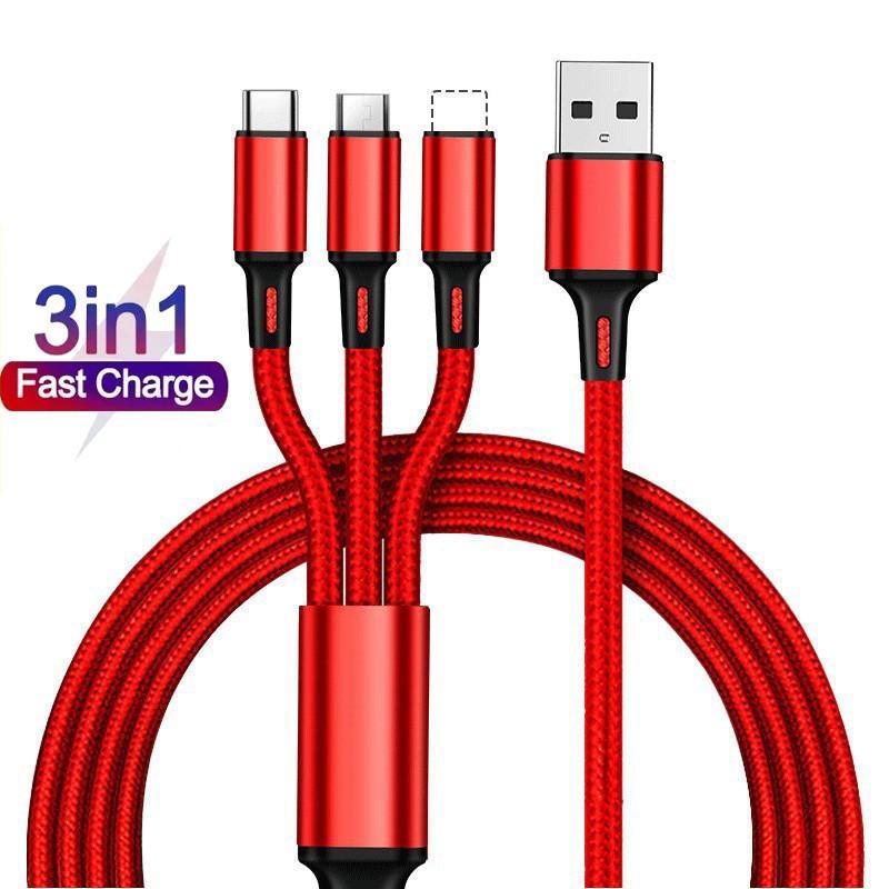 3 in 1 USB Fast Charging Cable, Nylon Braided Type C Micro Charging Cable, Compatible with iPhone Huawei Samsung Xiaomi OPPO VIVO Android