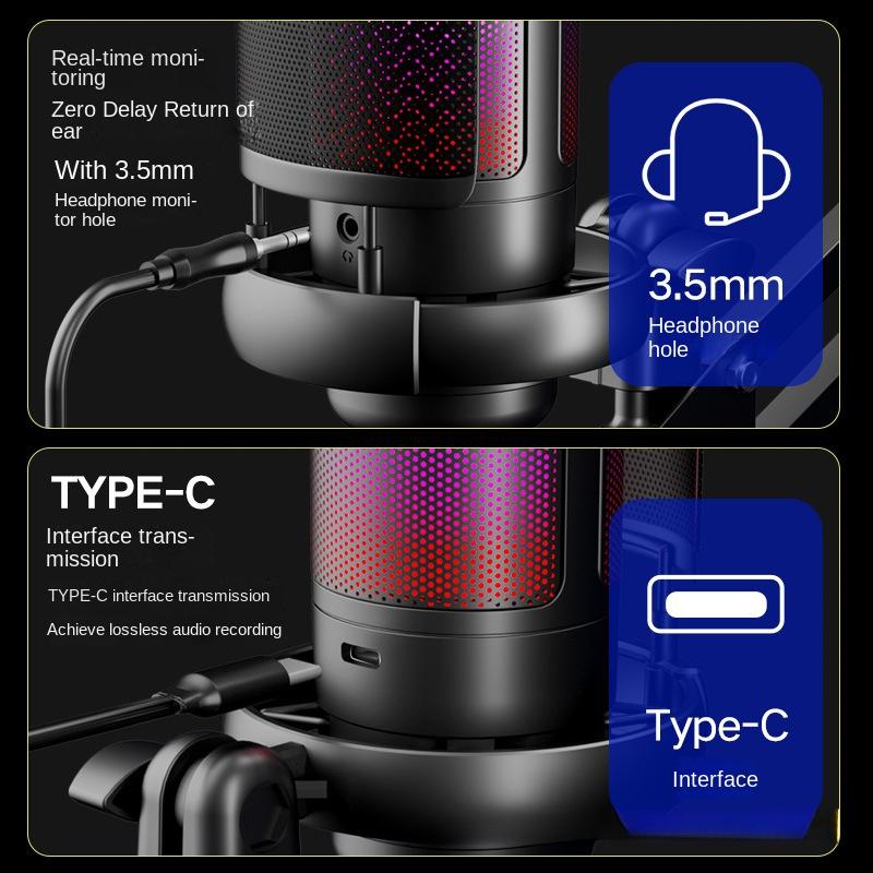 Gaming USB Microphone, Noise Cancellation Condenser mic with Mute, Gain, Monitoring, Boom Arm for Streaming, Podcast, Twitch, YouTube, Discord, PC, Computer, PS4, PS5, Mac, GamerWave