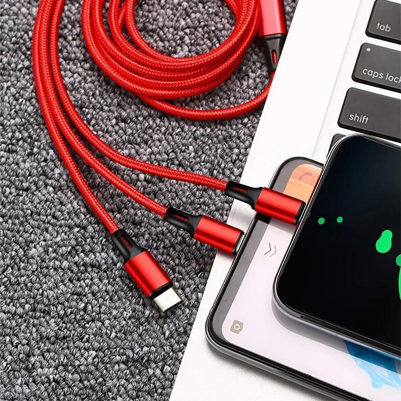 3 in 1 USB Fast Charging Cable, Nylon Braided Type C Micro Charging Cable, Compatible with iPhone Huawei Samsung Xiaomi OPPO VIVO Android