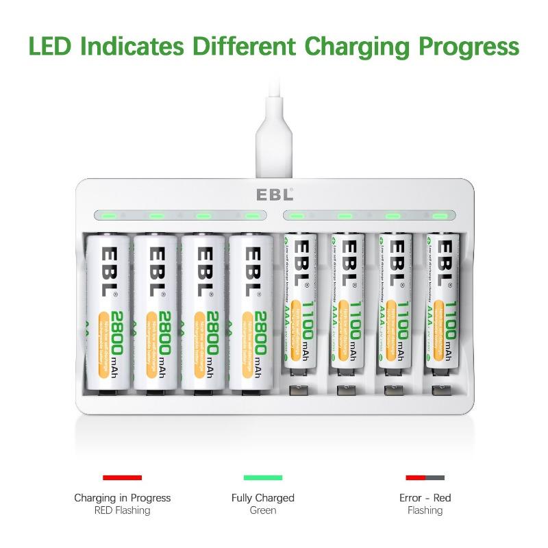 EBL AA and AAA Rechargeable Batteries with 8-Bay Individual Battery Charger Rechargeable Accessories Christmas 2024 Ornaments Charging