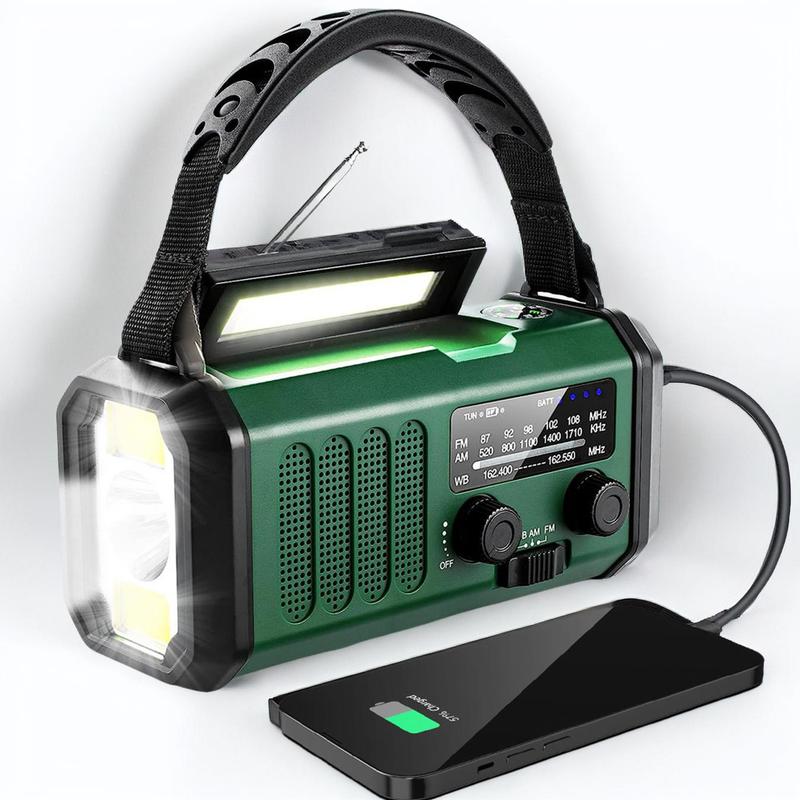 Solar Emergency Radio, 10000mAh Hand Crank Radio, NOAA AM FM Weather Radio with Flashlight & Reading Lamp, Phone Charger for Emergency, Radio, Portable Charger for Phone, Portable Radio