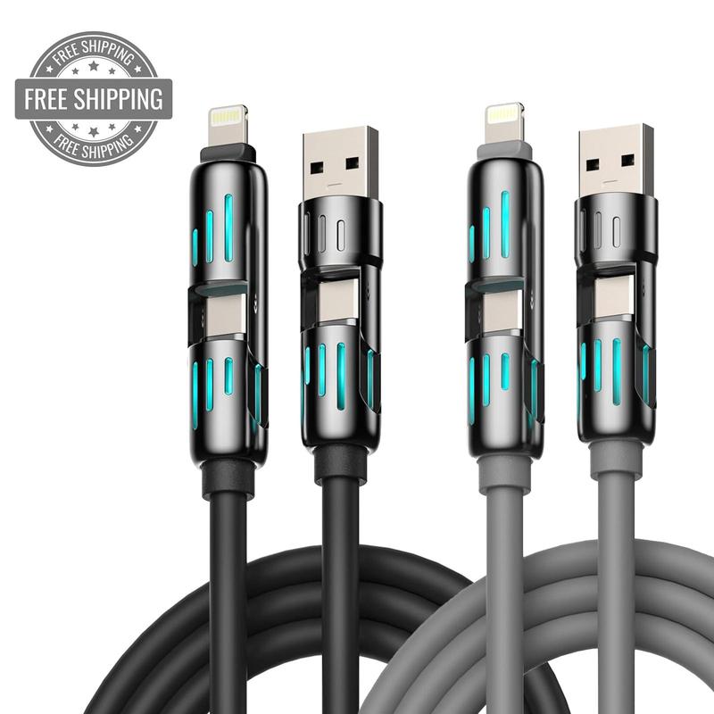 PQRQP 240W 4-in-1 Multi USBCharging Cable with USB A,Type C,Lightning port,MAX Fast Charging &Data Sync for iPhone 16 15, iPadPro,Samsung & Laptops