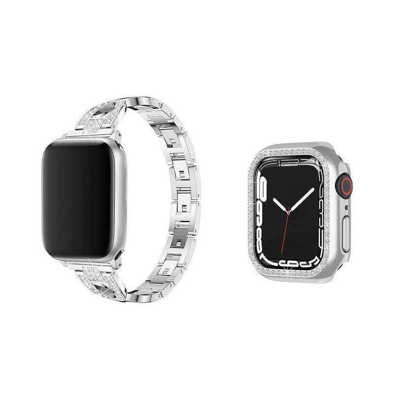 Watch Band & Watch Case, 1 Set Cross Pattern Watch Case & Watchband, Solid Color Watch Band & Watch Case For iWatch 1~9 Generation Smart Watch