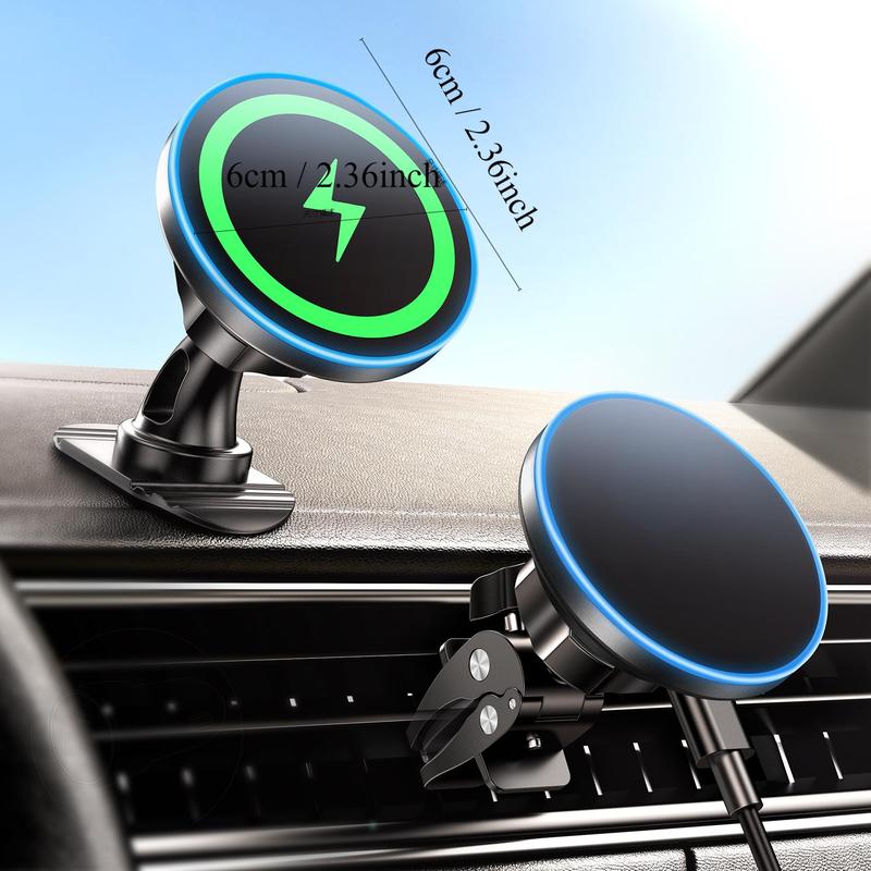 15W Magnetic Car Phone Holder, 2 in 1 Wireless Charging Car Phone Holder, Universal Car Navigation Bracket for iPhone 15 14 13 12 Series