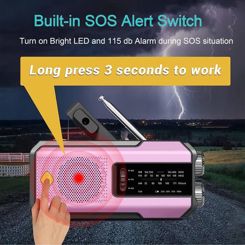 Multifunctional Solar Powered Audio Radio with Light, Portable Hand Crank Self Powered Radio, SOS Alarm for Outdoor Hiking Camping Emergency, Radio & Cassette Players Product, Portable Charger for Phone