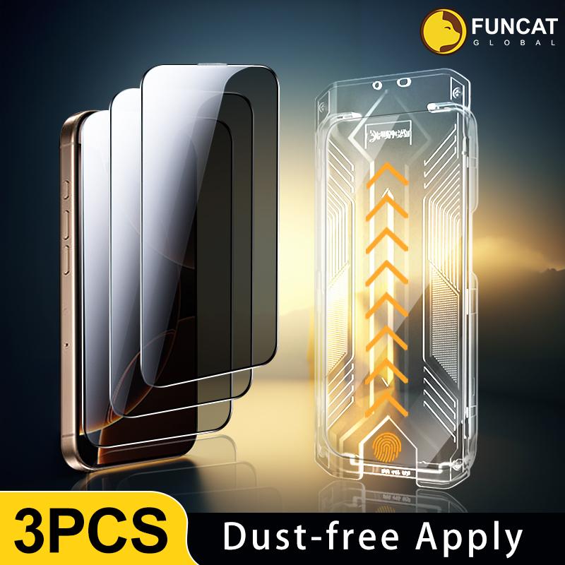 Black Friday [3PCS] FUNCAT GLOBAL Screen Protector For iPhone 16 15 14 13 12 Dust-free Applicator (Reusable Easy Installation) Headset Covered, Fully Protection, Fingerprint-proof, Electroplated Layer, Tempered glass