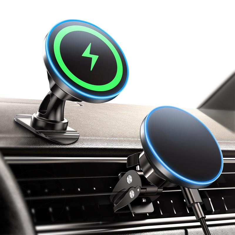 15W Magnetic Car Phone Holder, 2 in 1 Wireless Charging Car Phone Holder, Universal Car Navigation Bracket for iPhone 15 14 13 12 Series