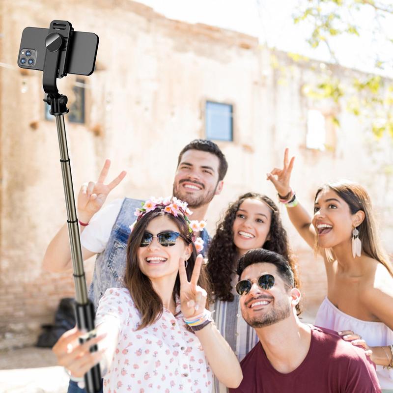 Selfie Stick Tripod With BT Remote Control, Phone Tripod for iPhone, Phone Accessories, Summer Foldable Adjustable Selfie Stick Stand with Phone Holder, Selfie Accessories