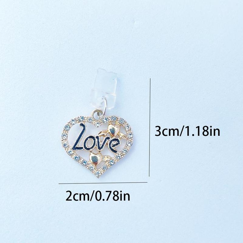 Heart & Love Letter Design Charging Port Anti Dust Plug, Rhinestone Decor Phone Charging Port Dust Plug, Phone Accessories Compatible with iPhone Android