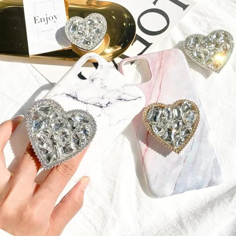 Cubic Diamond Bling Bling Cute Heart Shape Collapsible Expandable Multi Functional Mobile Phone Grip & Kicktand Smartphone Accessories Cellphone