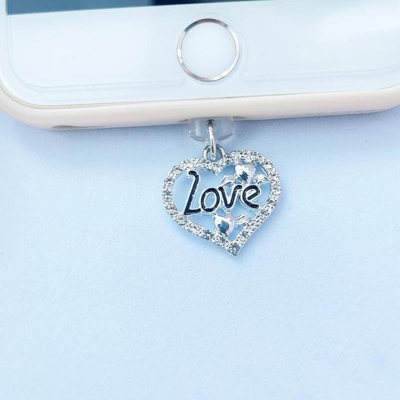 Heart & Love Letter Design Charging Port Anti Dust Plug, Rhinestone Decor Phone Charging Port Dust Plug, Phone Accessories Compatible with iPhone Android